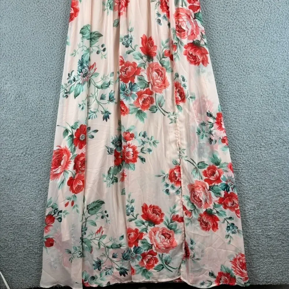 LULUS Garden Meandering Blush Floral Print Maxi Dress Medium Cottage Coquette - Picture 5 of 13